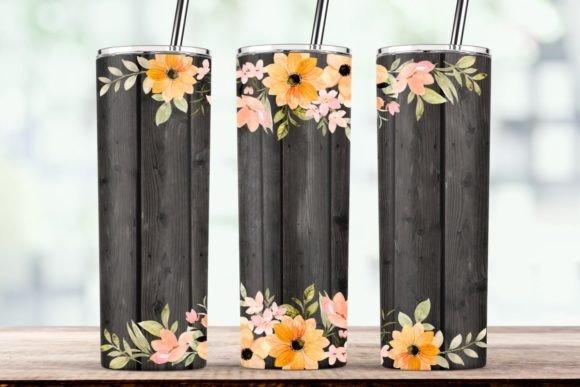 The Yellow Floral Flowers Wood Tumbler Wrap: A Graphics Asset for Crafts and Branding